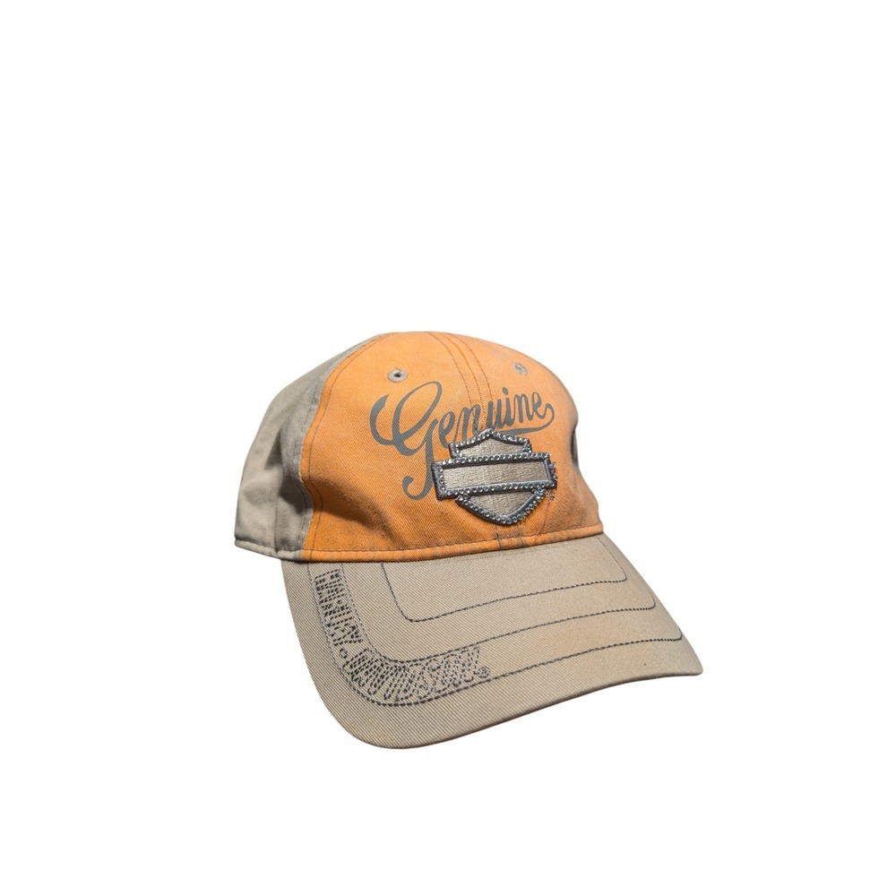 Harley-Davidson Genuine Rhinestone Bar & Shield Logo Hat Orange Tan Biker Cap